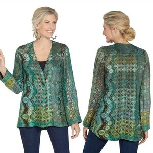 Soft Surroundings Saskia Super Soft Teal Woven Boho Relaxed Fit Jacket Sz XS